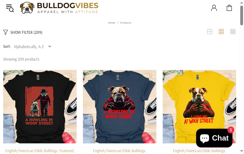 Shop All collection page showing the full 200+ product catalog with sidebar filters, sort options, and grid layout