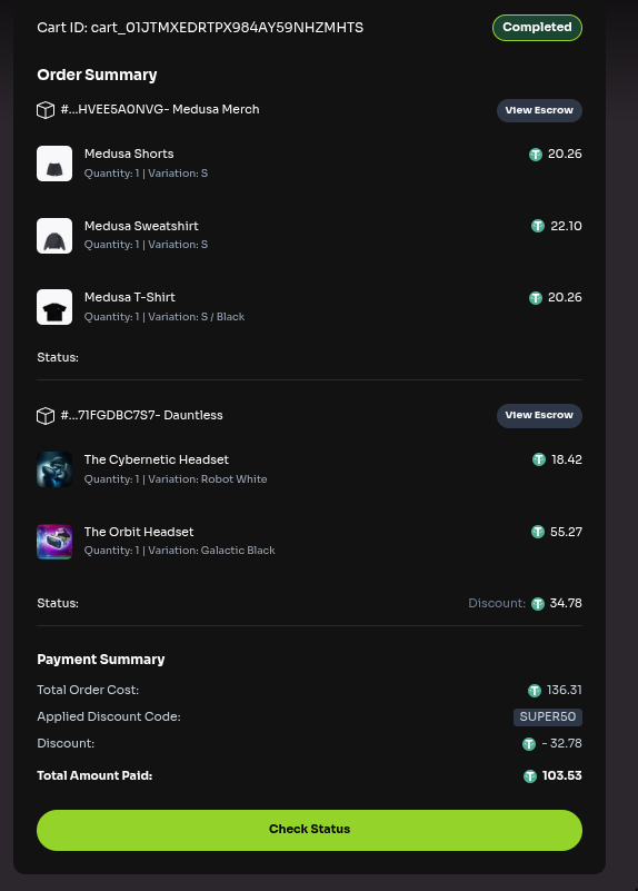 Checkout flow with shipping address and payment selection