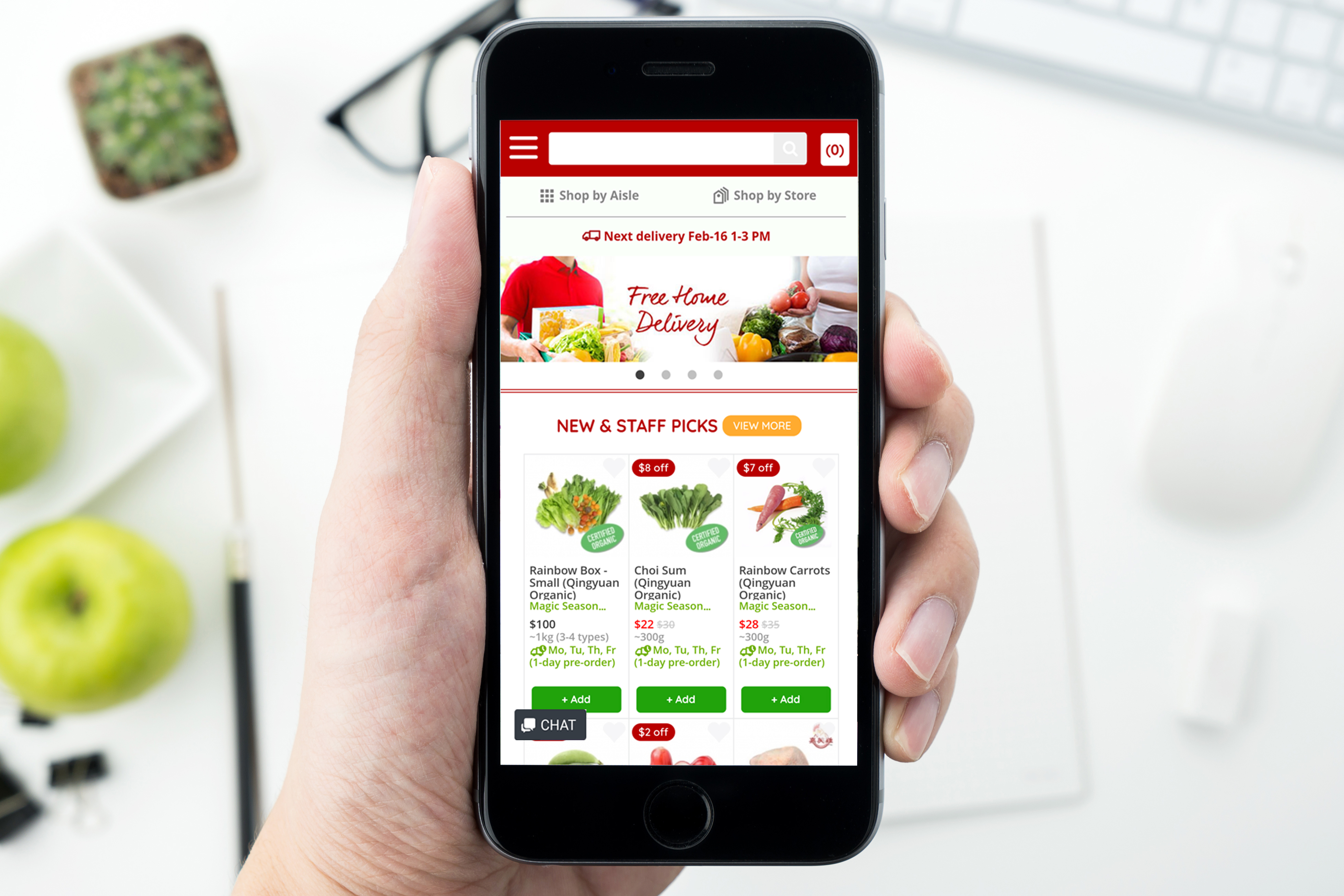 Jou Sun e-commerce storefront showing fresh produce categories and featured products