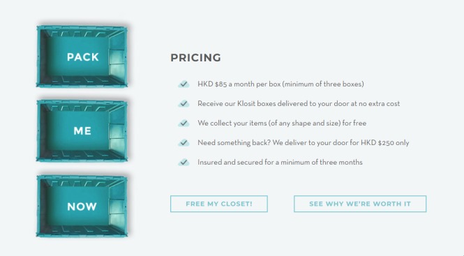 Klosit customer-facing application interface showing storage management features
