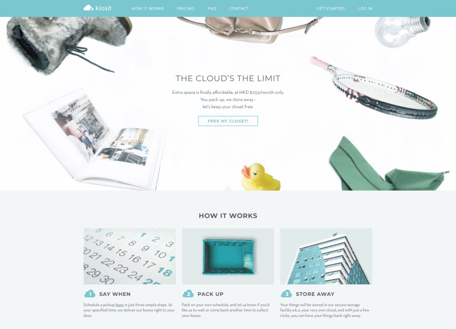 Klosit O2O storage platform showing the seamless integration between marketing pages and application interface