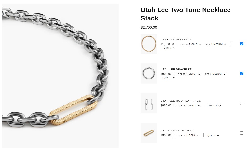 Product page showing custom bundling feature with recommended stacks
