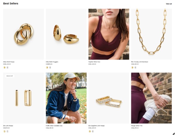 Luah Jewelry homepage showing hero section and product grid with variant exposure